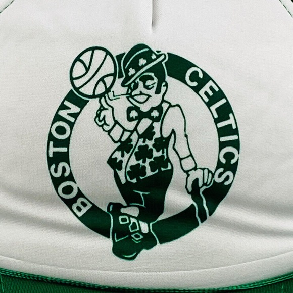 Vintage Boston Celtics Lucky Trucker Hat Snapback White Green Mesh Adjustable - Picture 2 of 8